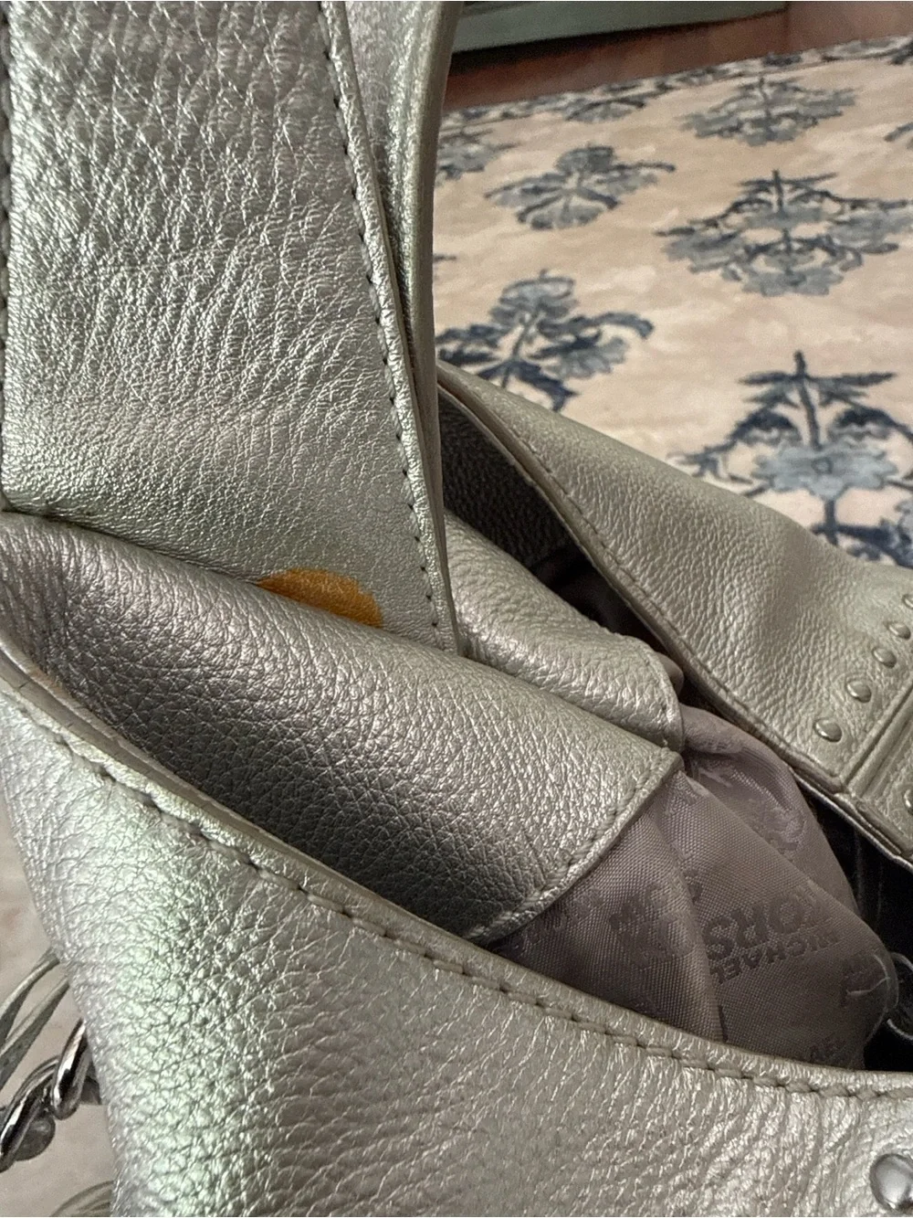Michael Kors Large Silver Studded Pebbled Leather Hobo